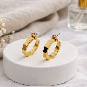 Avon Faceted Gold Hoop Earrings | Geometric Huggie Hoops | Minimalist Modern